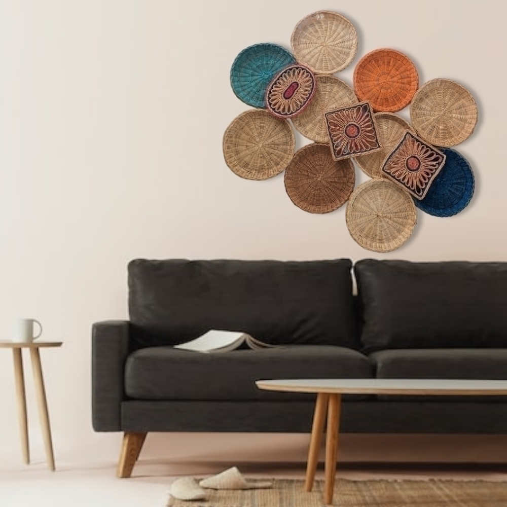 Wicker Basket and Woven Trivets Wall Decor set - 13 pieces